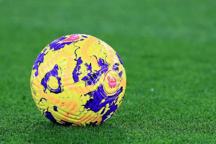 A photo of the Premier League's winter match ball taken during a game between West Ham and Brighton in January 2024